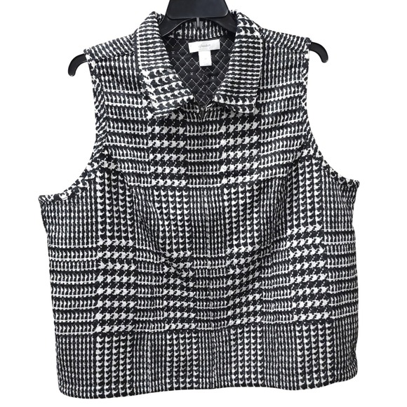 CJ Banks Houndstooth Vest Womens 2X Black White Sleeveless Quilted Reversible - Picture 1 of 6